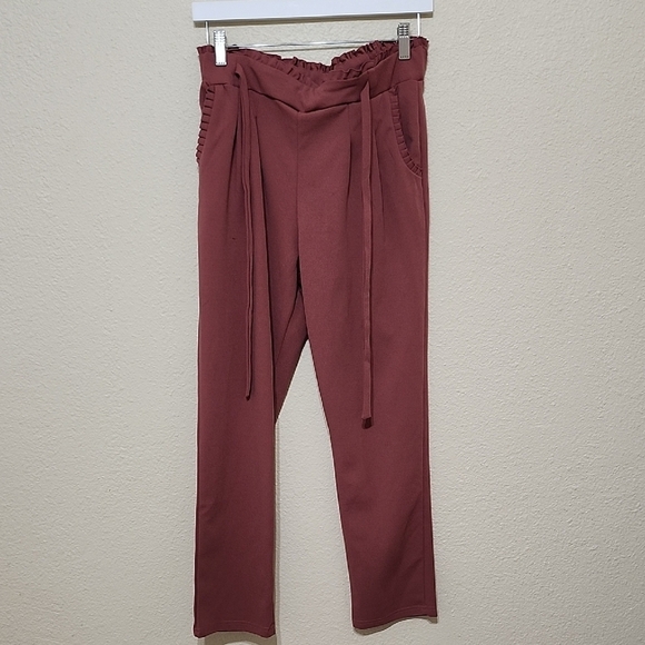 Soho Apparel Pants - Soho Apparel Pink High-Waisted Trousers with Relaxed Fit